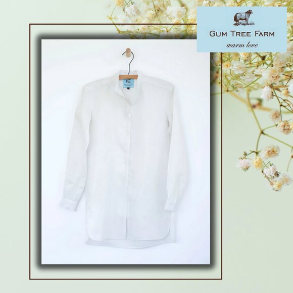 Gum Tree Farm Tops - Gum Tree Farm Linen Mandarin Tunic Top in Metallic Cream (size L)